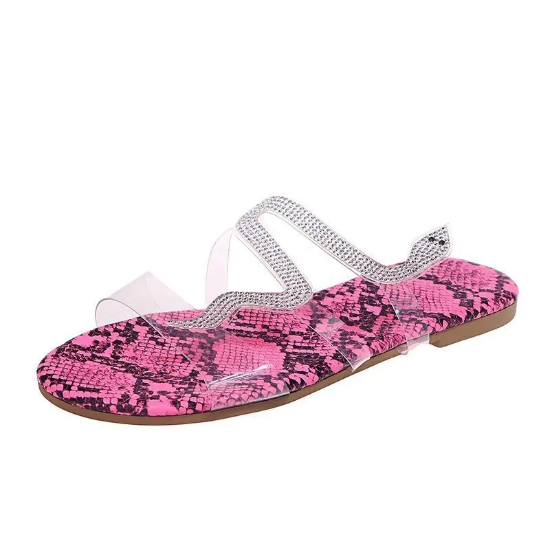 

Women Summer 2021 New Rhinestone Shoes Flat Slippers Open Toe Roman Beach Sandals Ladies Flip Flops Black Non-slip Slides