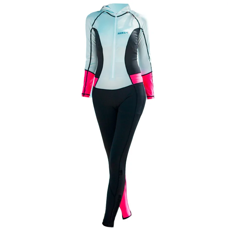 Цельный Женский гидрокостюм с длинным рукавом и молнией спереди | Спорт