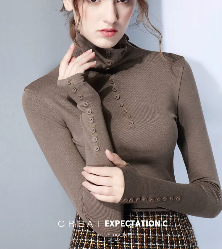 Женская водолазка на пуговицах черная хлопковая Водолазка с длинным рукавом