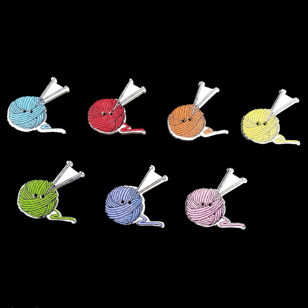 

50Pcs 2 Hole Natural Wooden Buttons Handmade With Yarn Ball Wood Button For Scrapbooking Craft DIY Clothing Sewing Accessories