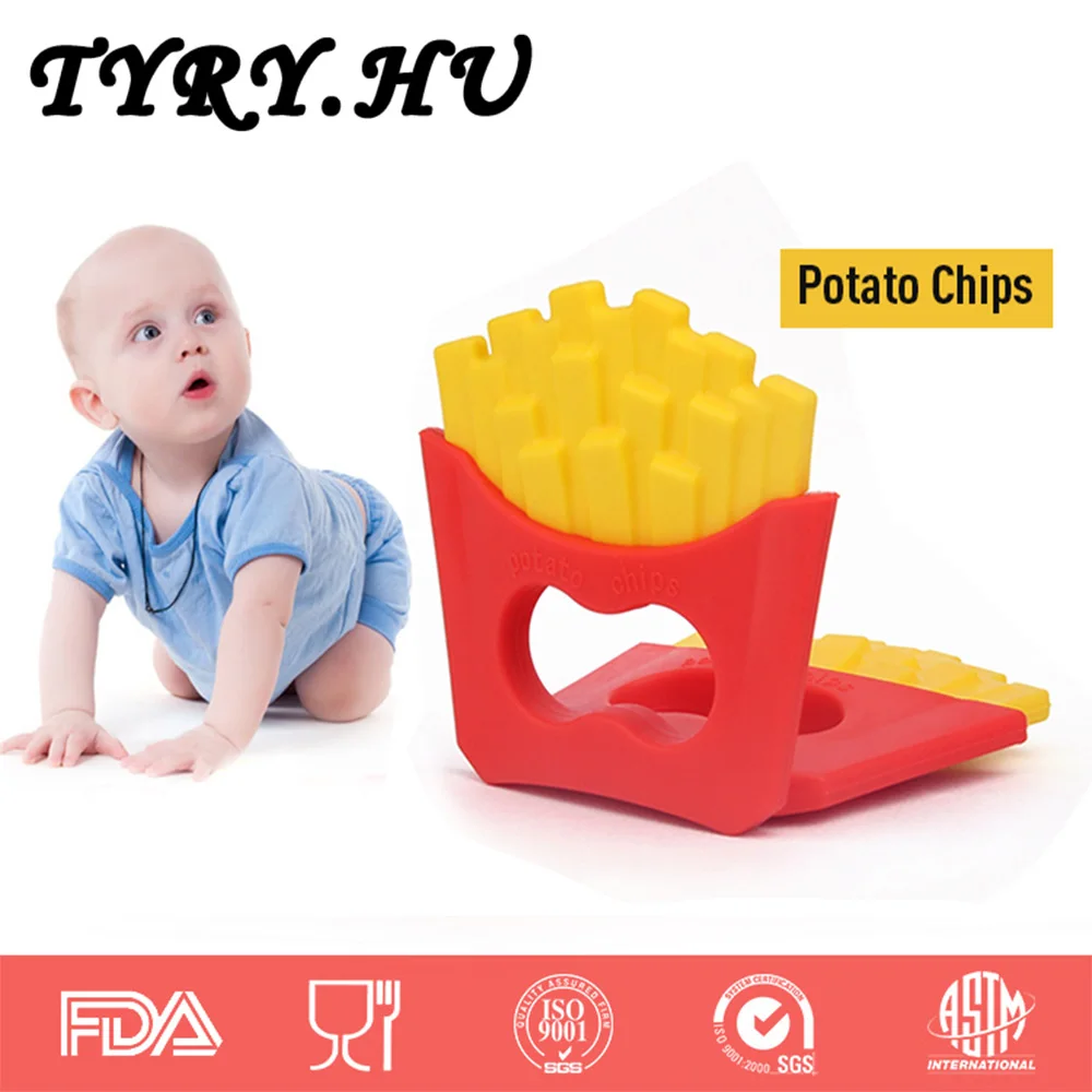 

Chips Baby Teether Food Grade French Fries BPA free Silicone Teething Beads 1pc Baby Rattles Nursing Tools Pendants Gift