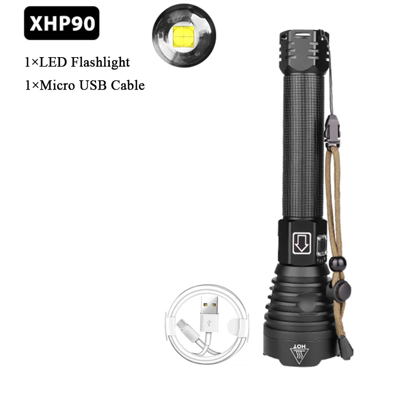 Package A XHP90 самый мощный светодиодный светильник-вспышка XHP70.2 USB лампа перезаряжаемый Тактический светильник 18650& 26650 фонарь с зумом для кемпинга и охоты - Испускаемый цвет: Package A