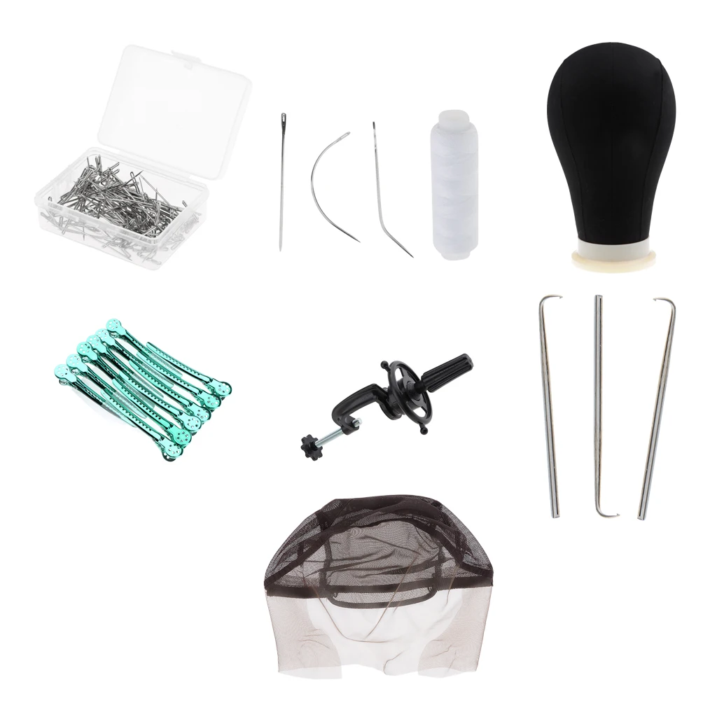 

Canvas Head+Pins+Needles+Thread+Clamp+Clips+Wig Cap For Wig Making Display