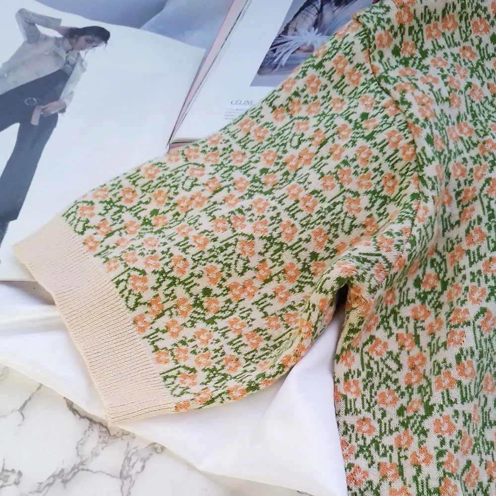 Винтажный Boho Цветочный вязаный Свободный корейский японский женский милый Тройник Футболка Весна Осень футболка каваи мода трикотаж Лето