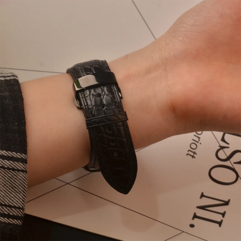 Высокое качество, ремешок из натуральной кожи аллигатора для Apple Watch 4, 5, 3, 2, 1, 44 мм, 40 мм, iWatch, ремешок 42 мм, 38 мм, браслет с бабочкой и пряжкой