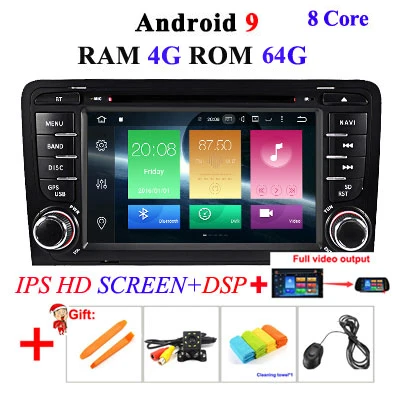 4G 64G IPS DSP FULL 8 CORE 4G 64G 2 Din Android 9 автомобильный dvd мультимедийный плеер gps аудио для Audi/A3/S3 2002-2013 автомобильный Радио руль obd2 DSP DVR - Цвет: 4G 64G IPS DSP FULL