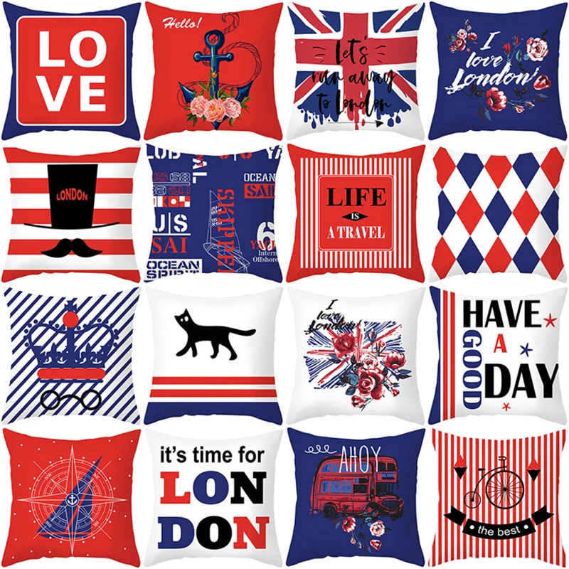 

Decorative Cushion Cover Polyester Cotton Pillowcase Chair Seat England America Flag British Style Pillows Case Blue Red Stripe