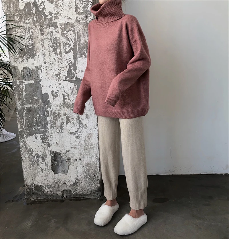 2 цвета осень и зима 2019 корейский стиль сплошной цвет вязаный теплый водолазка