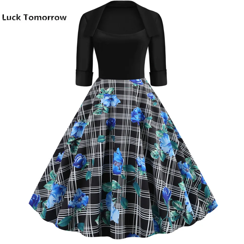 Черное осенне зимнее женское платье с коротким рукавом винтажное вечернее