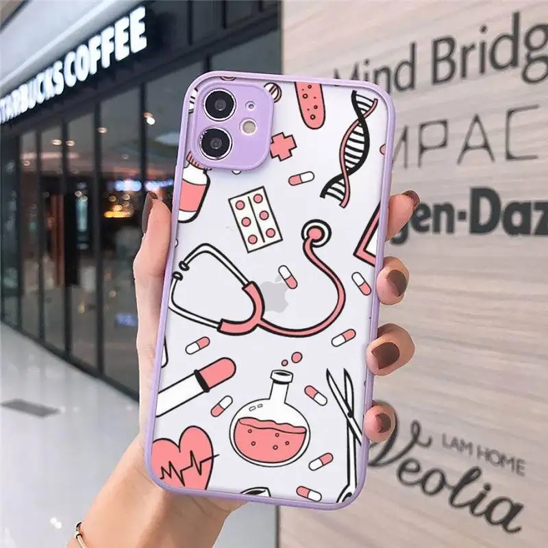 

Medicine Doctor Nurse Phone Cases Matte transparent For Purple iPhone 12 Mini 11 Pro XR XS Max 7 8 Plus X Back Cover
