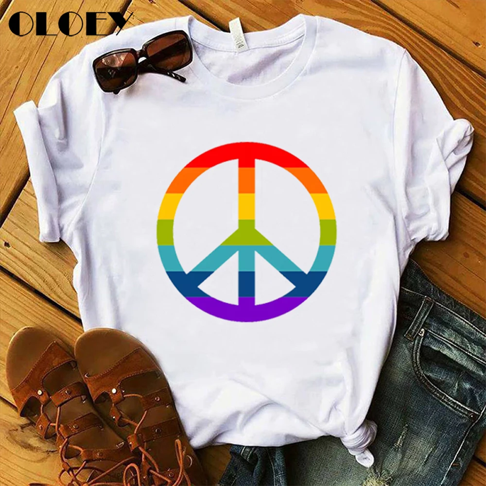 Футболка женская с рисунком брызг и надписью Peace топ радужным графическим