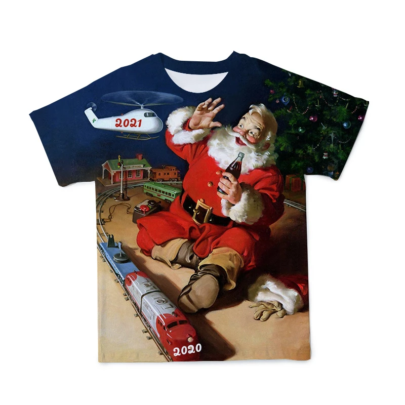 

2021 Hot Christmas Men 3D Printing T-Shirt Santa Claus Round Neck Casual Funny Cute And Simple Western-Style T-Shirt 110-6XL