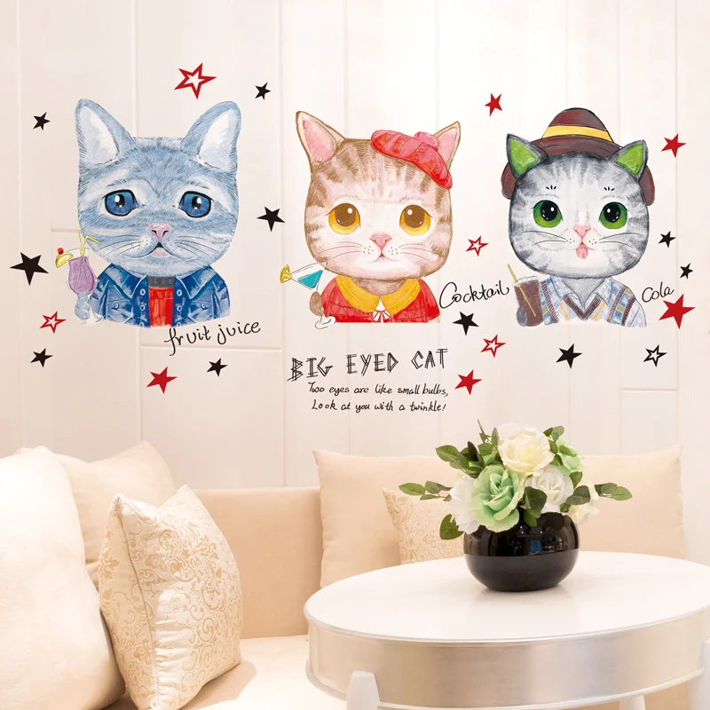 [SHIJUEHEZI] Мультяшные кошки наклейки с животными на стену виниловые DIY лампочки