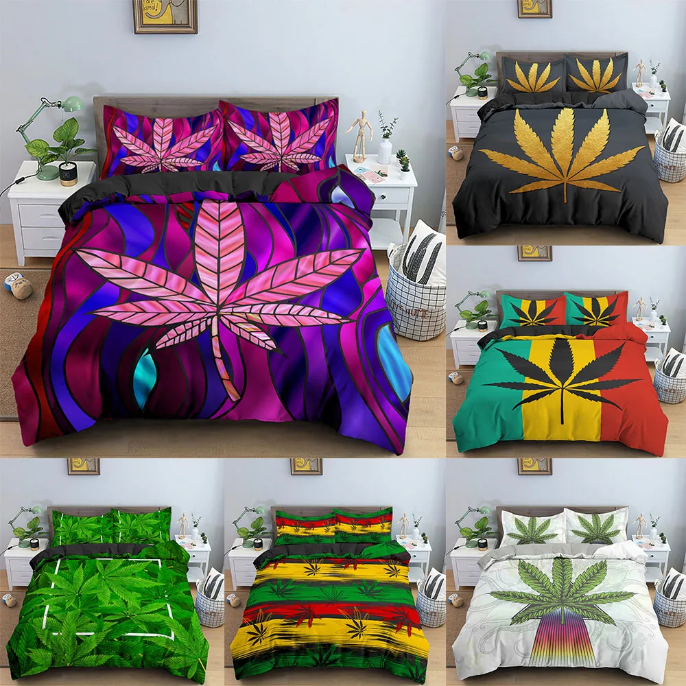Drop Shipping Weed Leaves Bedding set Soft Microfiber Plant Duvet Cover Sets Queen King Size Quilt Covers With Pillowcase 2/3pcs