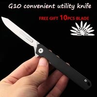 g10 folding knife multifunctional emergency medical edc high hardness portable outdoor folding skinning knife with 10 60a blades