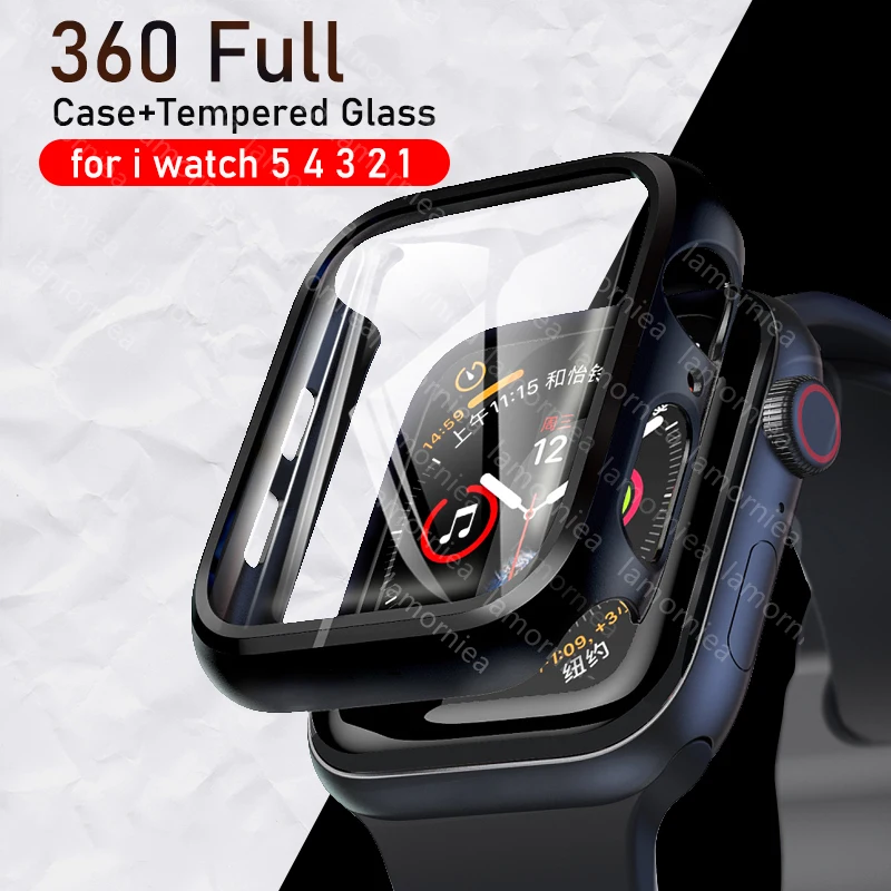 Чехол + закаленное стекло для Apple Watch 40 мм 44 серия 5 4 защитная пленка экрана чехол