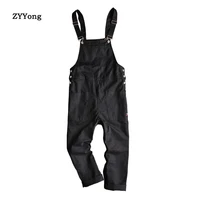 korean black overalls men jumpsuit straight bib hip hop big pocket cargo pants casual trousers clothing