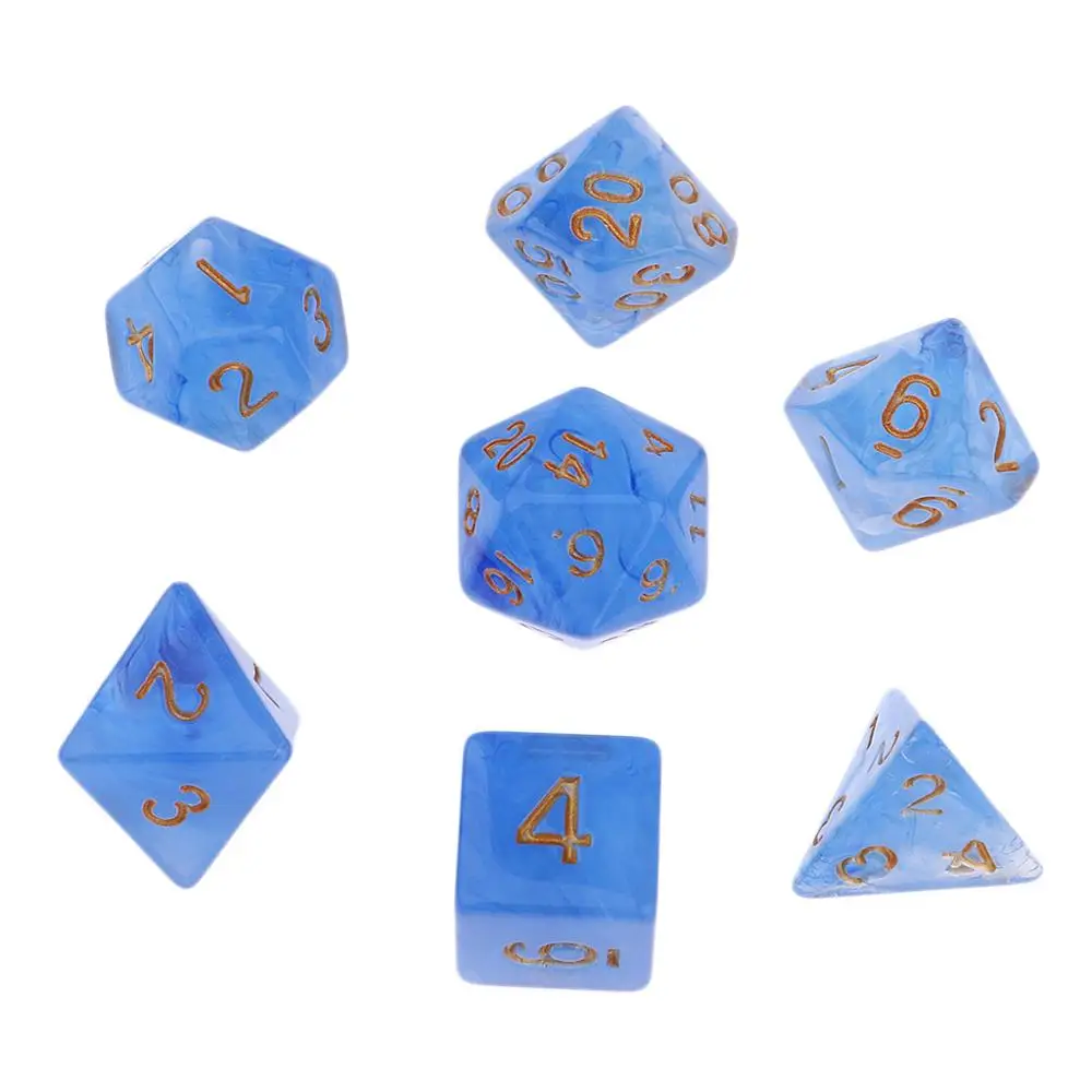 Blue 7 шт драгоценные камни акриловые многогранные кости для D& D TRPG Кубок Игра настольная игра ролевые игры, D4 D6 D8 D20 - Цвет: Blue