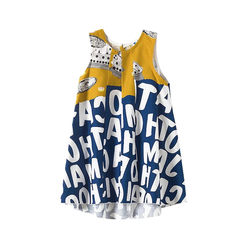 

Summer Fashion Letter Printed Girls Dress Kids Loose High Low Hem Dresses Children Boho Beach Holiday Pleated Sundress Age 4-14