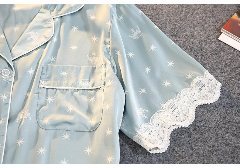 

Sexy Lace Home Clothes for Women Summer Pijama Silk Sleepwear Set Pigiama Donna Homewear Pyjama Femme