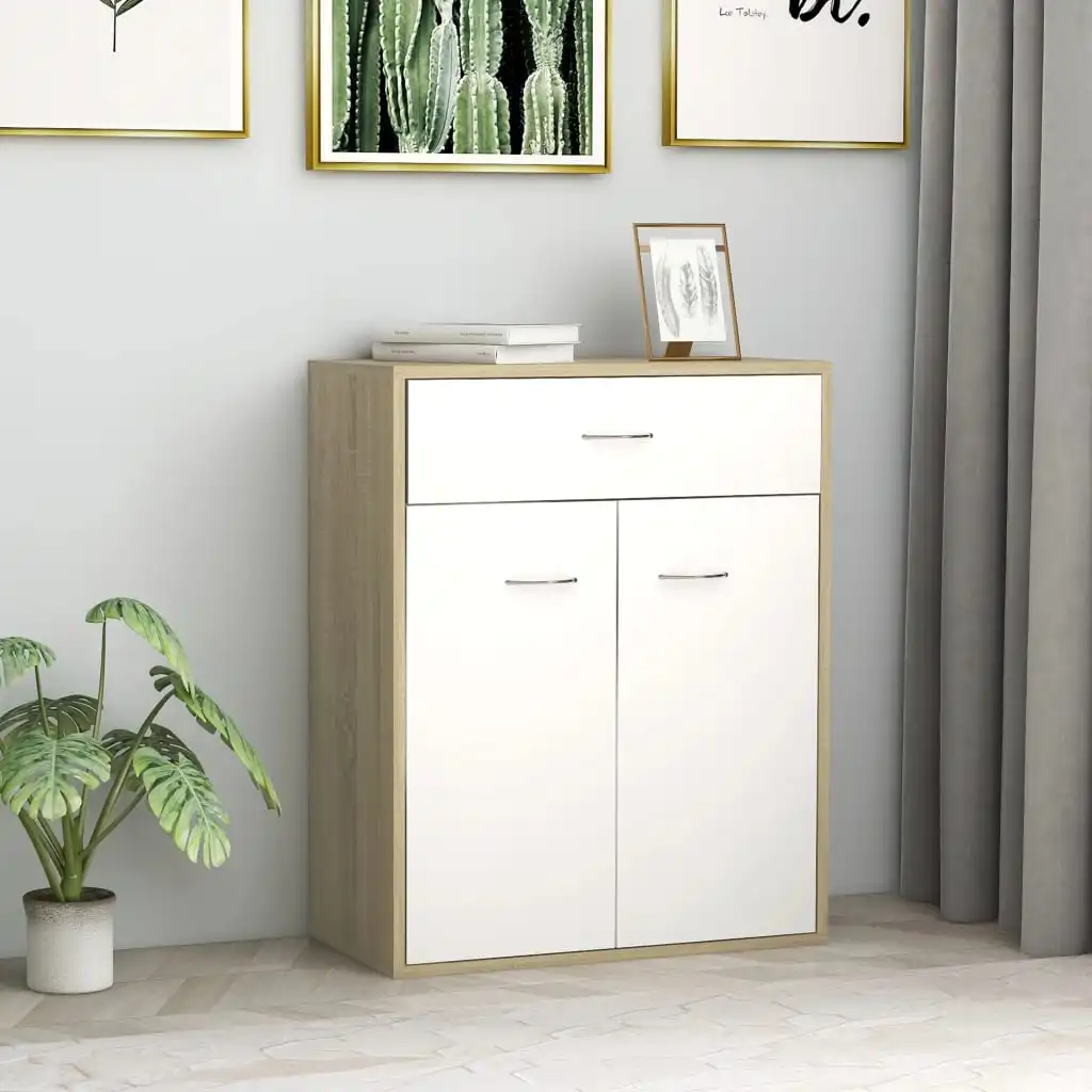 

Sideboard White and Sonoma Oak 23.6"x11.8"x29.5" Chipboard