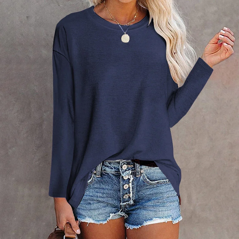 

New Woman Long Sleeve Top Loose Elegant Casual Clothes O-neck Solid Color T Shirts Plus Size Female Tees Fashion Mujer Camiseta