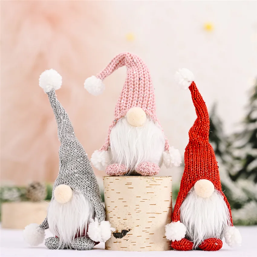 Christmas knitted Long Hat Elf Toy Red Pendant Plush Gnome Dolls Xmas Tree Drop Ornament New year Figurine Decor | Дом и сад