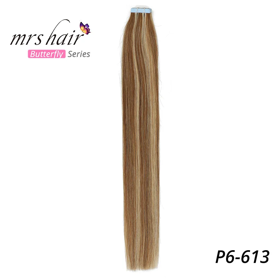 MRSHAIR 6# кожи уток человеческих волос прямой 20 штук ленты в расширение номера Волосы remy двухсторонней ленты для волос 1" 18" 2" 22" 24" - Цвет: # P6/613