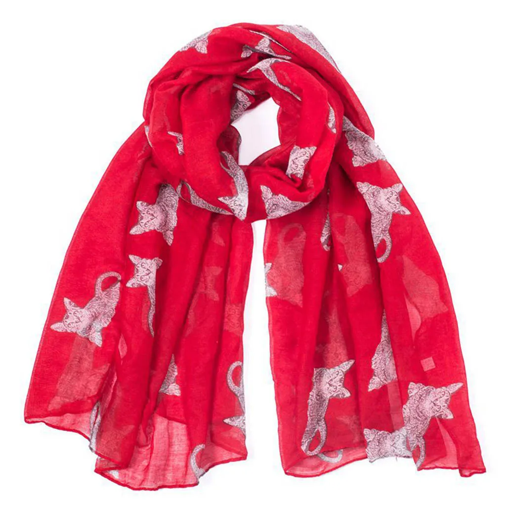 Зимний женский шарф теплый модный с рисунком кота милый шаль 2019 весна осень новый