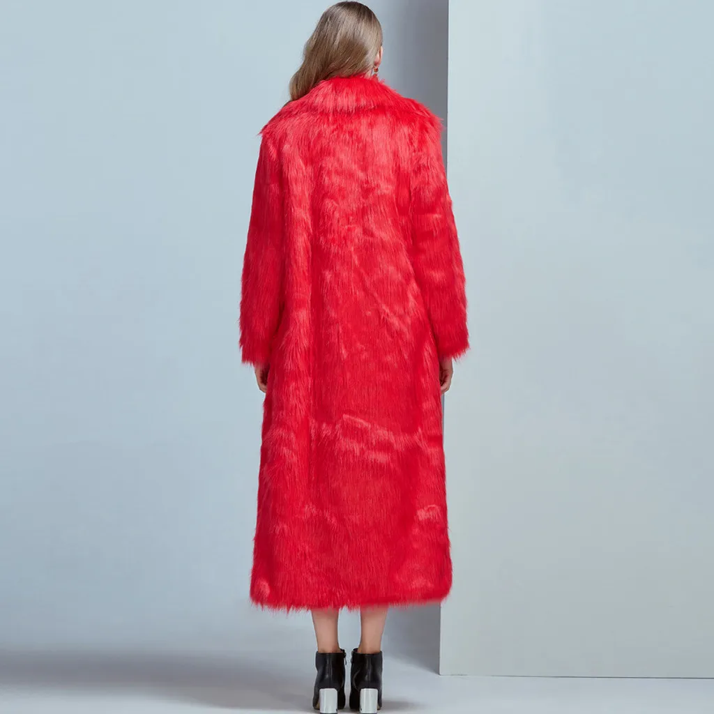 Ladies Faux Fur Wool Lamb Long Coat Fashion Women Outwear Long Sleeves Warm Coat Plush Jacket Long Overcoat Solid Plus Size