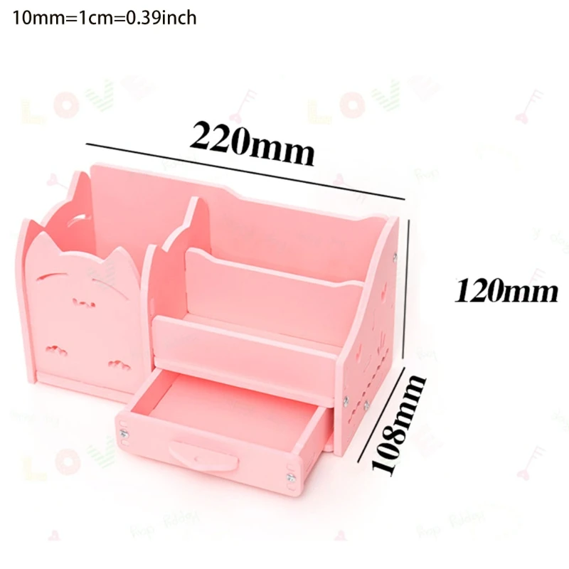 

2021 New Decorative Tabletop Pen Holder 3 Compartments Office Desktop Organizer Holder with Sliding Drawer for Home School Desk