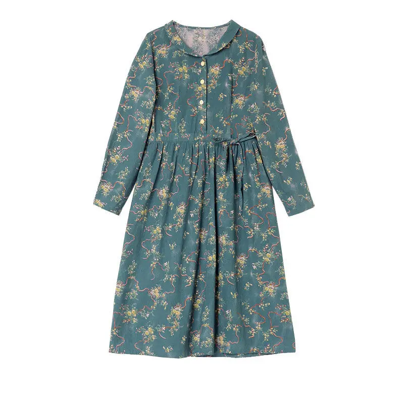 

Платье женское ТРАПЕЦИЕВИДНОЕ из хлопка и льна, с цветочным принтом