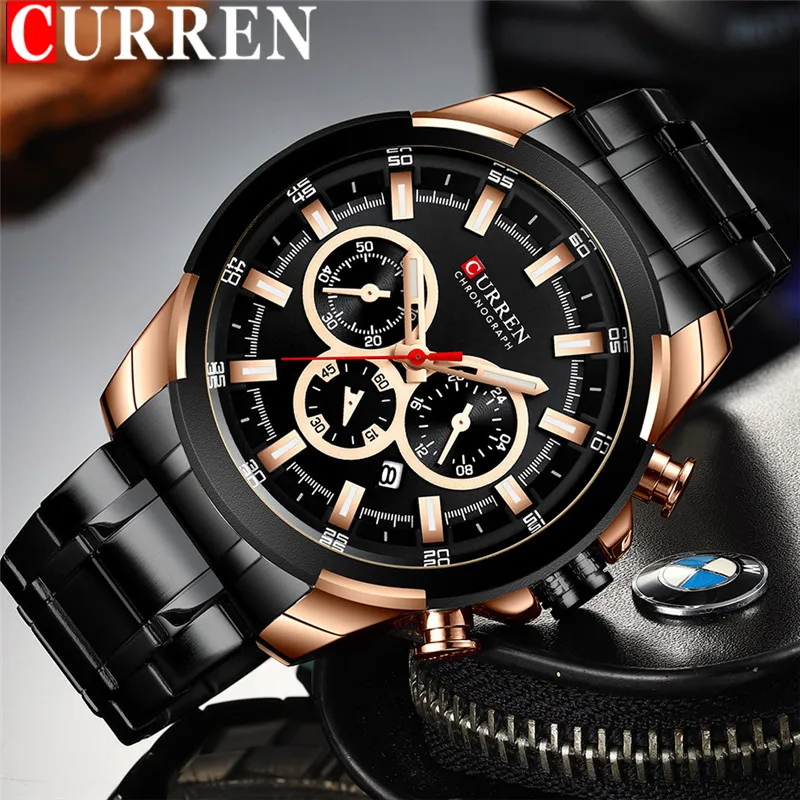 Мужские наручные часы CURREN водонепроницаемые с хронографом в стиле милитари