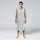 Пижама Мужская с V-образным вырезом, тонкая свободная однотонная, модная ночная рубашка без рукавов, повседневная домашняя одежда в европейском и американском стиле, 2020