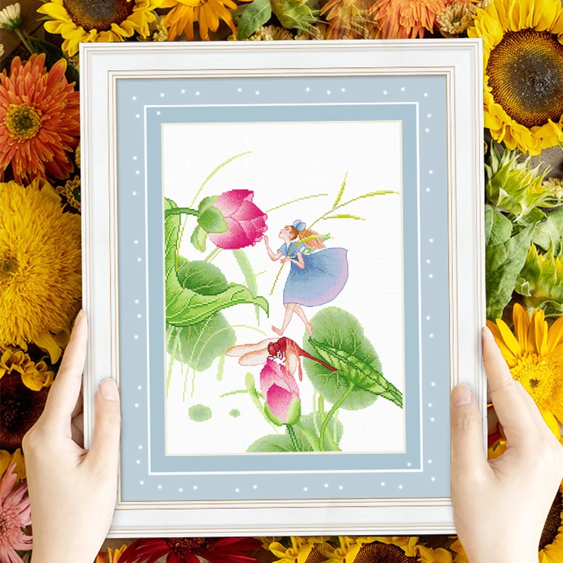 Наборы для вышивки крестиком с изображением эльфа в цветах - Цена: 1057.44