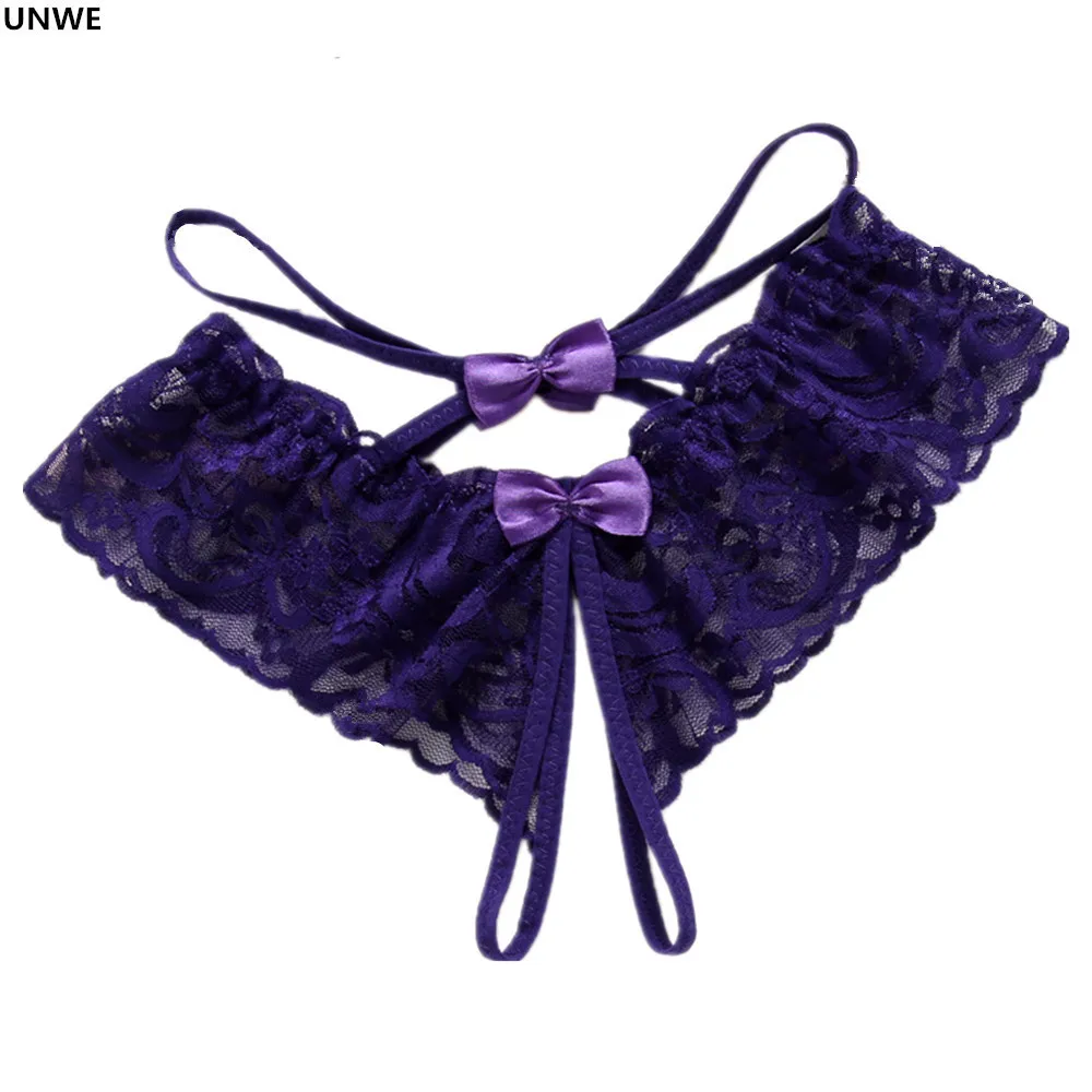 Фиолетовый UNWE Crotchless трусики японские на бретелях популярное эротическое сексуальное трусики открыты с прорезью трусики двойной бант ультра-тонкое сексуальное нижнее белье - Цвет: Фиолетовый