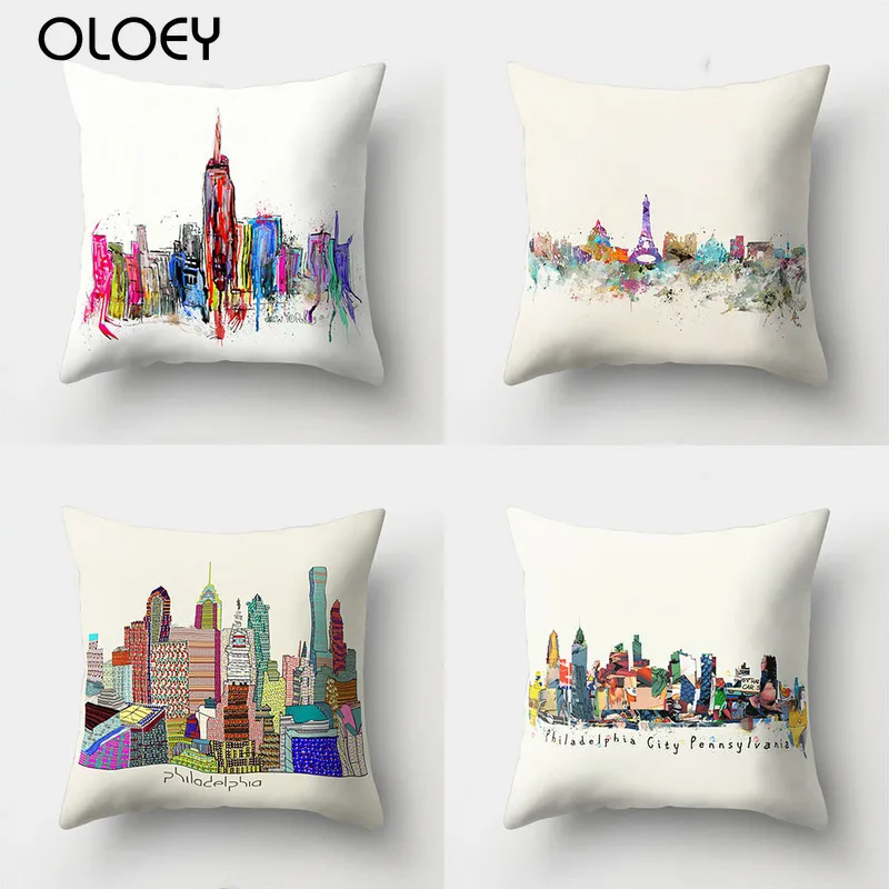 

Color City Pattern Polyester Pillowcase, 45x45cm, Family Bedroom Decoration, Hotel Car Decoration Pillowcase, Classic Pillowcase