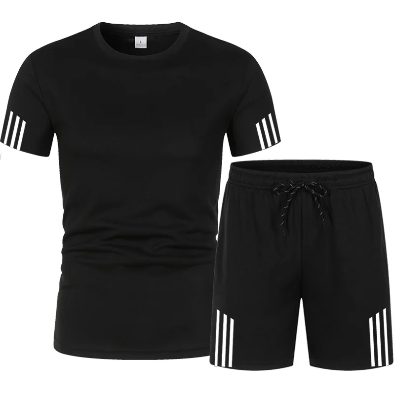 

Summer jogger men's T-shirt short-sleeve suit casual sportswear suit sports shorts breathable 2-piece set cotton suit 2021 new