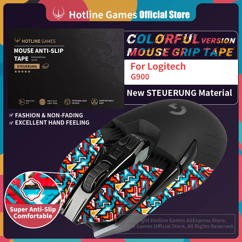 

Hotline Games Colorful Mouse Grip Tape Compatible With Logitech G900 / G903 Wireless Gaming Mouse Anti-slip Tape Pre Cut()F-01