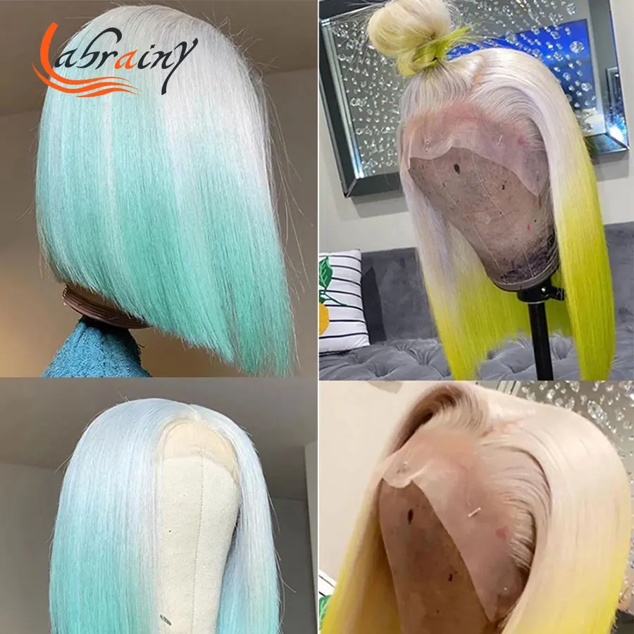 

Highlight 613 Bob Blonde Purple Hd Transparent Lace Front Colored Human Hair Wig Green Orange Short Cut 13x6 Lace Wigs Baby Hair