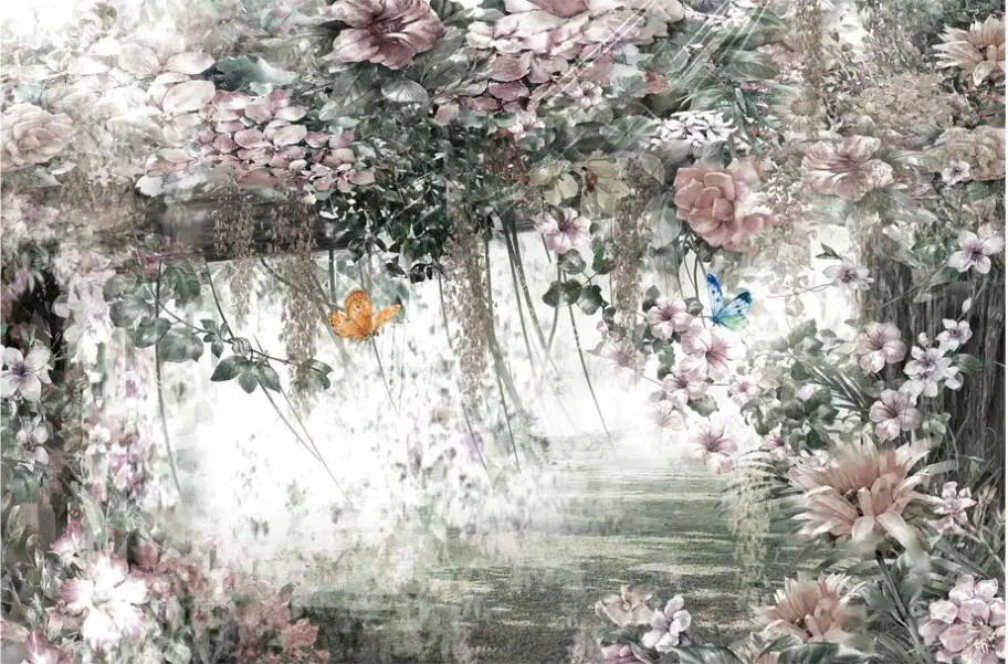 Milofi custom large wallpaper mural Nordic modern fresh watercolor vine flower background wall paper decorative painting | Обустройство