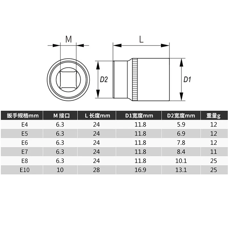 

One Or 5pcs E-Socket Sockets 1/4 Inch(6.3mm)/3/8" Torx Star Bit Female E-Socket Set Socket Nuts Set E4,E5, E6,E7, E8,E10
