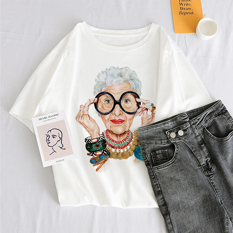 Новый 2020 Летняя мода бабушка Футболка с принтом женская О образным вырезом