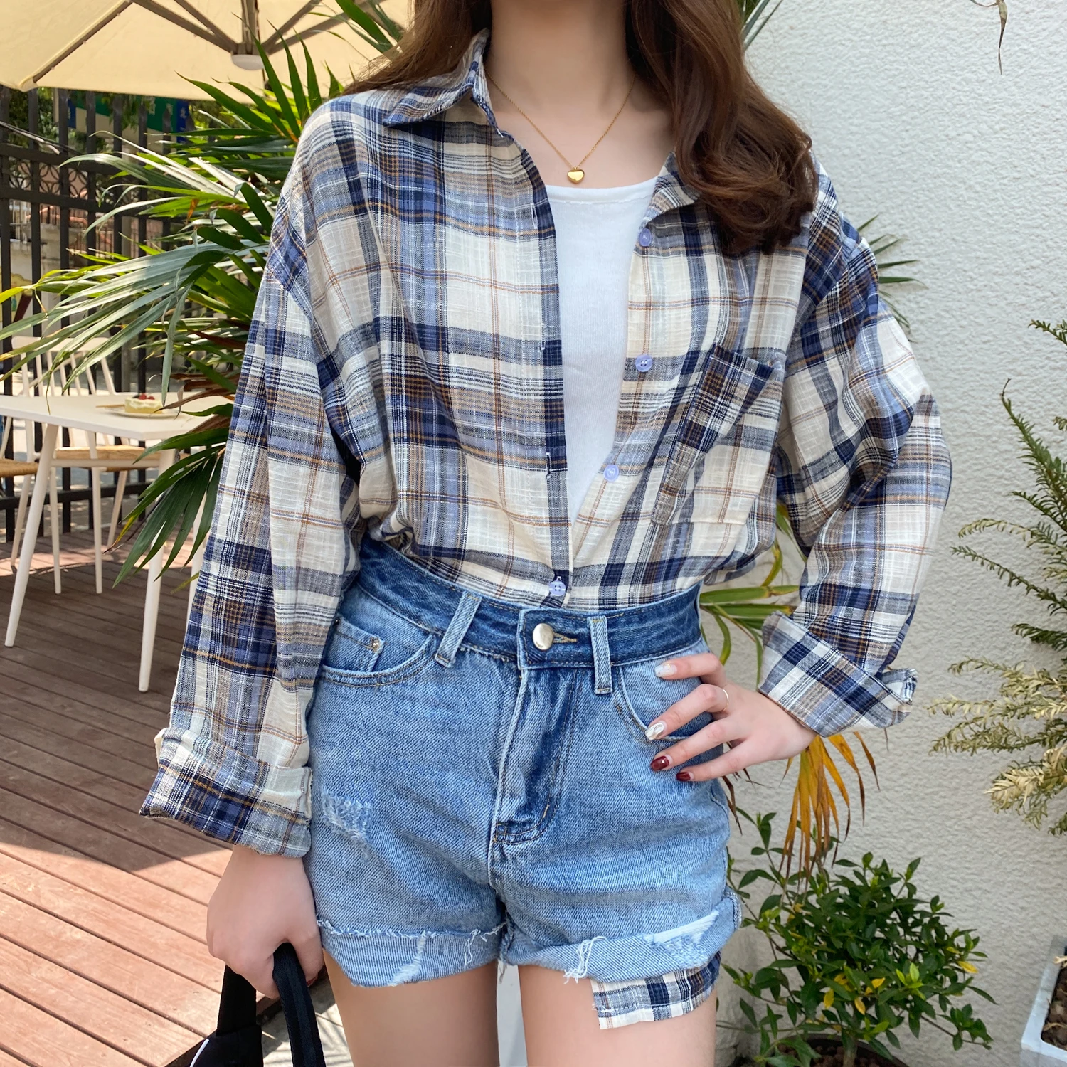 Клетчатая рубашка для женщин новинка 2020 подходящий цвет ретро свободный