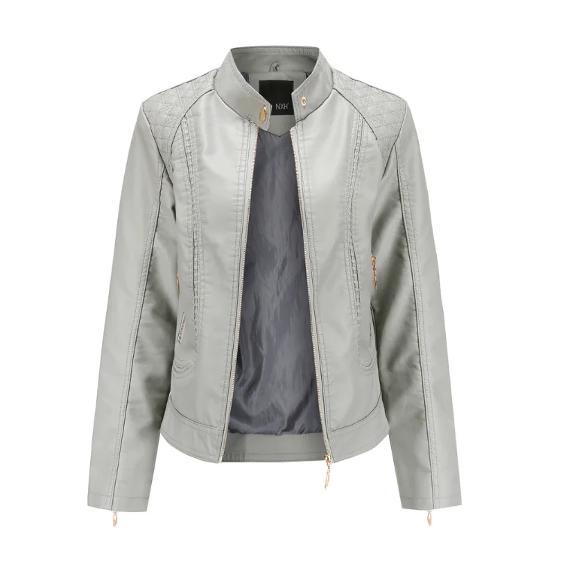 Женская байкерская куртка из ПУ кожи черная или красная кожаная с воротником