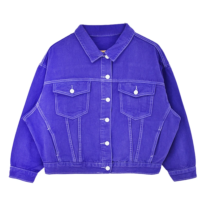 Новая фиолетовая джинсовая куртка chaqueta mujer женские негабаритные куртки бомбер