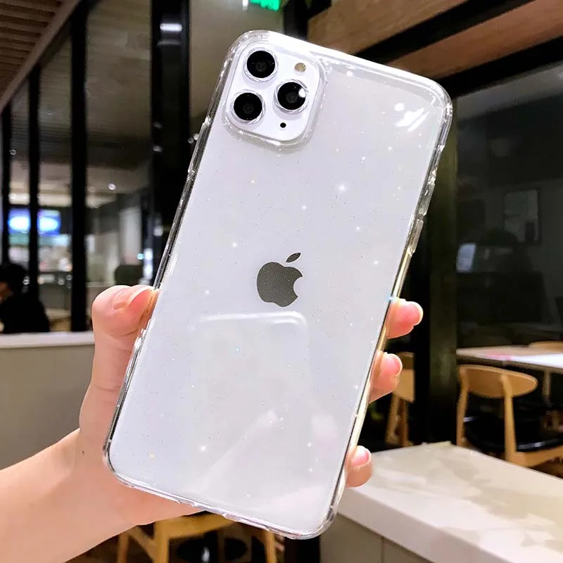 USLION Прозрачный блестящий чехол для телефона iPhone 11 X XR XS Max 7 8 6 6S Plus Мягкий ТПУ задний Чехол блестящая Обложка для iPhone 7Plus