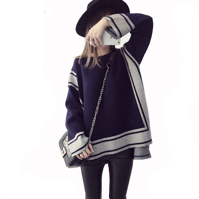 Осенне зимняя теплая одежда для беременных модный Контрастный ЦВЕТНОЙ свитер
