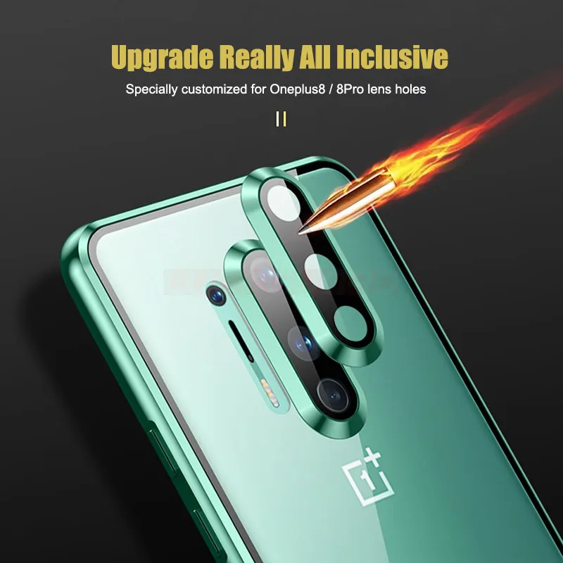 Двойное закаленное стекло магнитный металлический бампер чехол для Oneplus 8 Pro Oneplus8