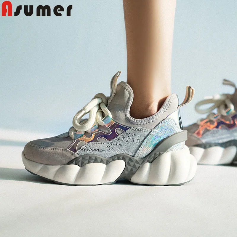 ASUMER/Размеры 35-40; модные новые кроссовки; женская повседневная обувь из натуральной кожи; женская обувь на плоской платформе со шнуровкой;